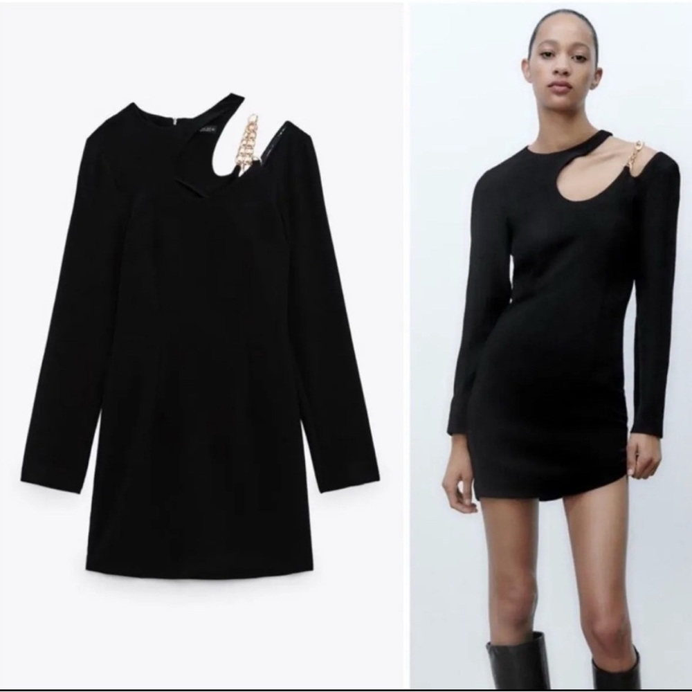 NWT ZARA Black Cut out Chain Detail Mini Dress